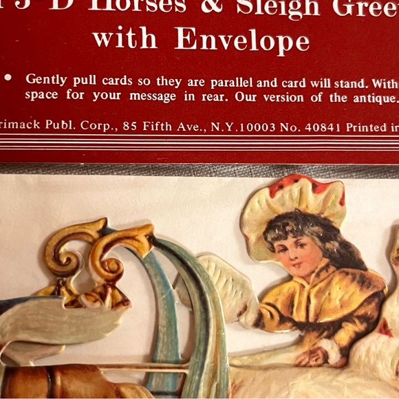 NEW Old Stock Victorian embossed 3D Christmas card sleigh horses greeting card - Picture 5 of 6